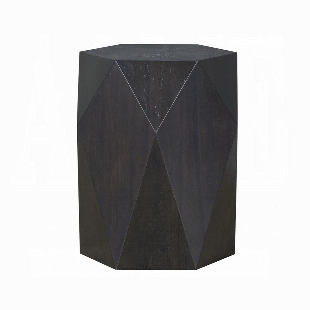 Hano Side End Table, Black Rubberwood, 22 Inch Modern Geometric Body -BM333067