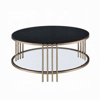 Abio Coffee Table, 35 Inch, Round Sintered Stone Top, Black and Gold -BM333068