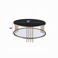 Abio Coffee Table, 35 Inch, Round Sintered Stone Top, Black and Gold -BM333068