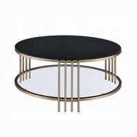 Abio Coffee Table, 35 Inch, Round Sintered Stone Top, Black and Gold -BM333068