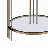 Abio Side End Table, 23 Inch, Round Sintered Stone Top, Black and Gold -BM333069