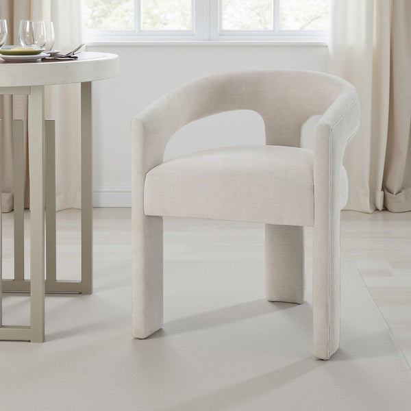 Gamo Set of 2 Side Dining Chair, Rounded Back, Modern White Chenille -BM333072