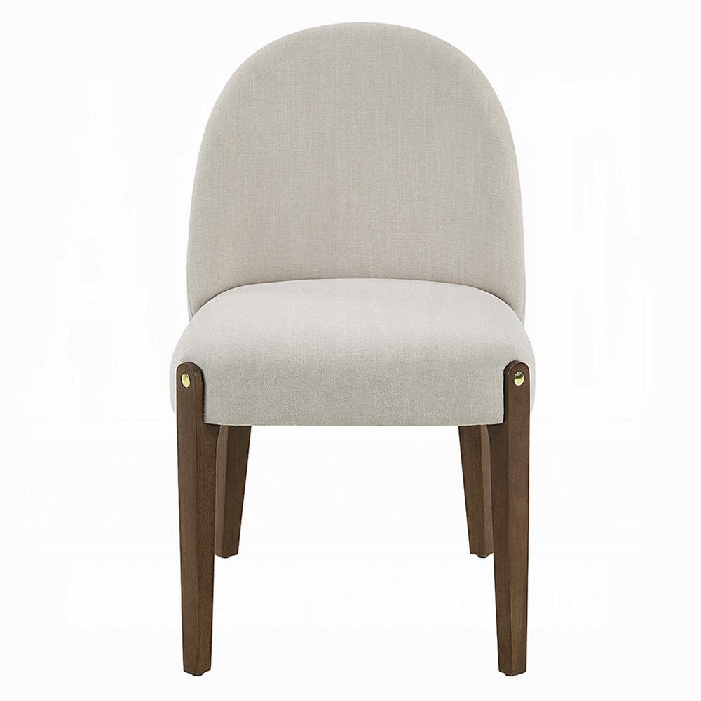Gamo Set of 2 Side Dining Chair, Brown Rubberwood, Soft White Fabric -BM333073