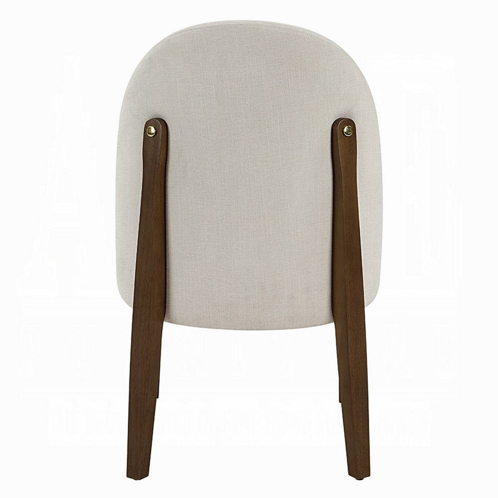 Gamo Set of 2 Side Dining Chair, Brown Rubberwood, Soft White Fabric -BM333073
