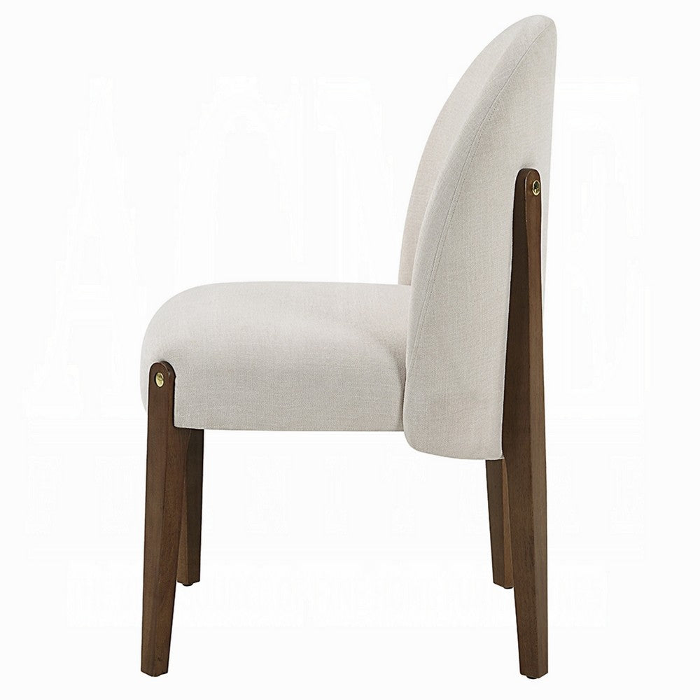 Gamo Set of 2 Side Dining Chair, Brown Rubberwood, Soft White Fabric -BM333073