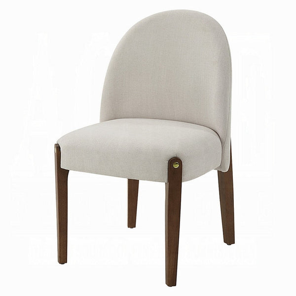 Gamo Set of 2 Side Dining Chair, Brown Rubberwood, Soft White Fabric -BM333073