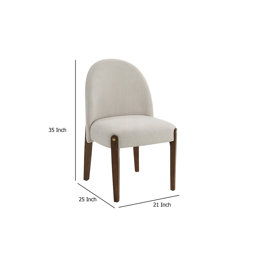 Gamo Set of 2 Side Dining Chair, Brown Rubberwood, Soft White Fabric -BM333073