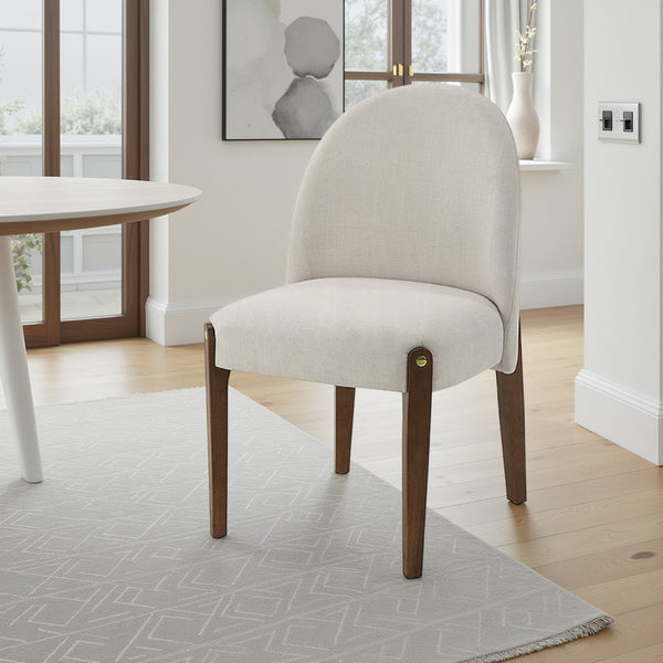 Gamo Set of 2 Side Dining Chair, Brown Rubberwood, Soft White Fabric -BM333073