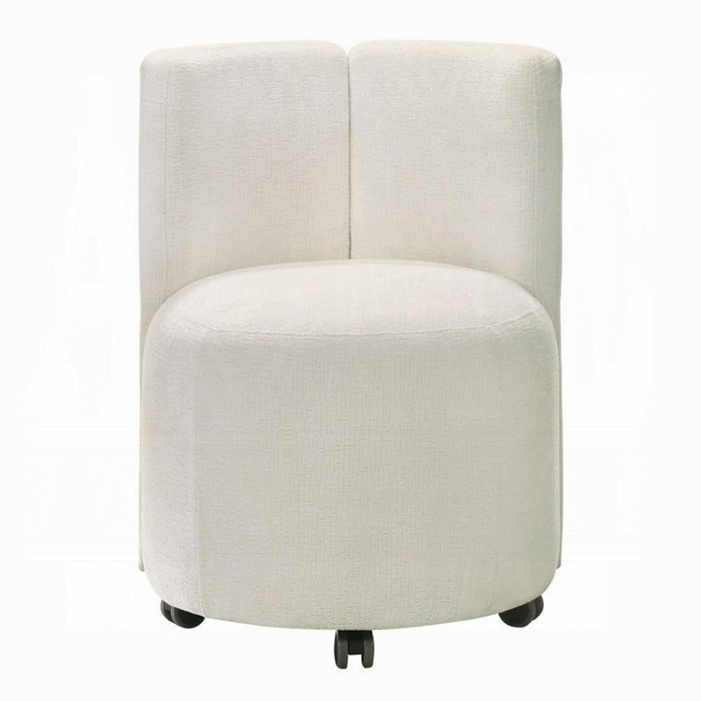 Yodo Dining Side Chair Set of 2, Rolling Caster Wheels, White Chenille -BM333074