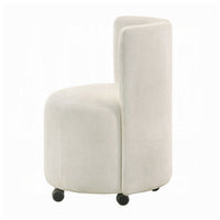Yodo Dining Side Chair Set of 2, Rolling Caster Wheels, White Chenille -BM333074