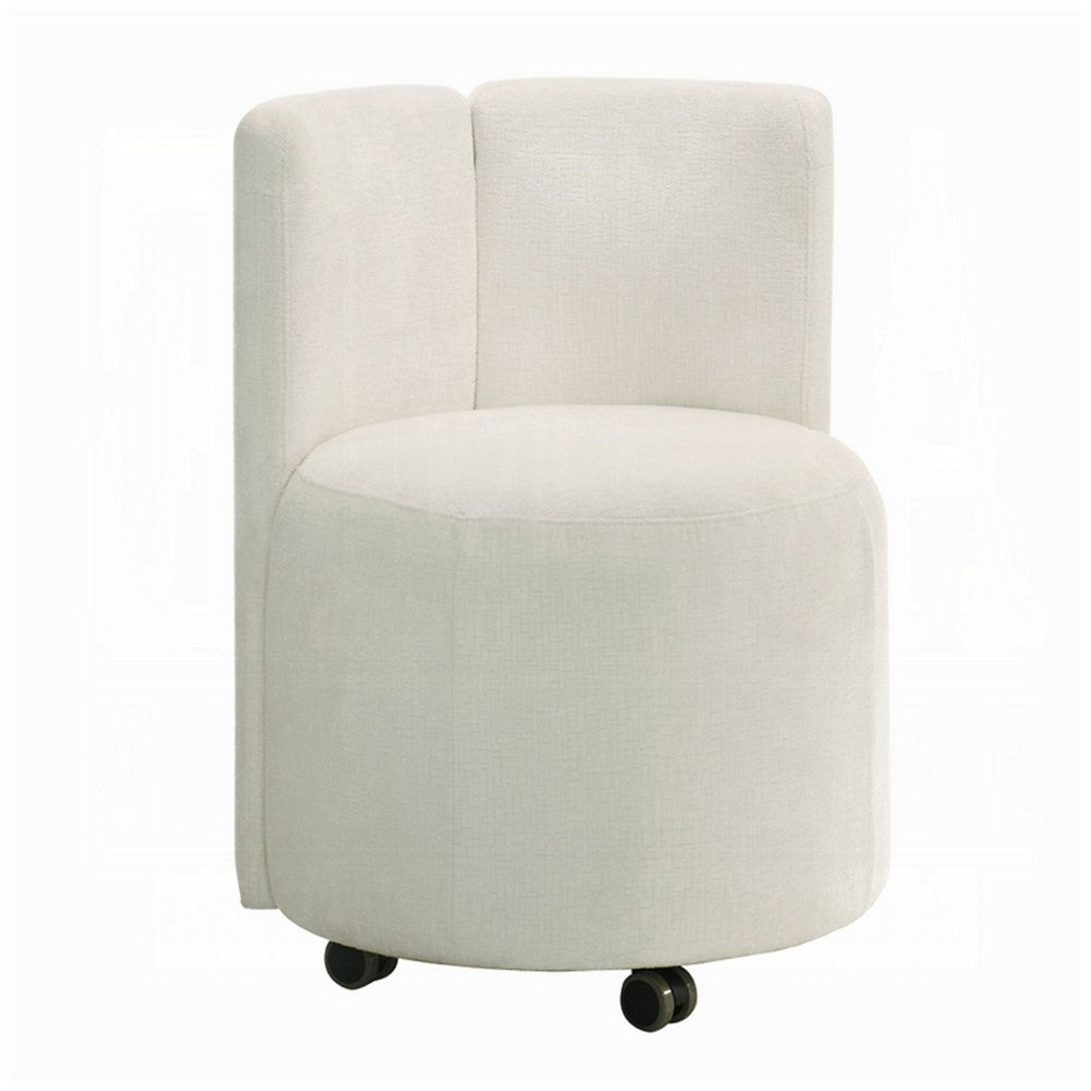 Yodo Dining Side Chair Set of 2, Rolling Caster Wheels, White Chenille -BM333074