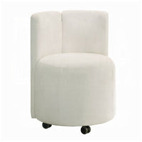 Yodo Dining Side Chair Set of 2, Rolling Caster Wheels, White Chenille -BM333074