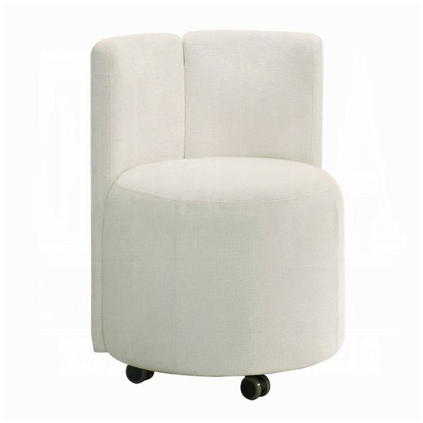 Yodo Dining Side Chair Set of 2, Rolling Caster Wheels, White Chenille -BM333074