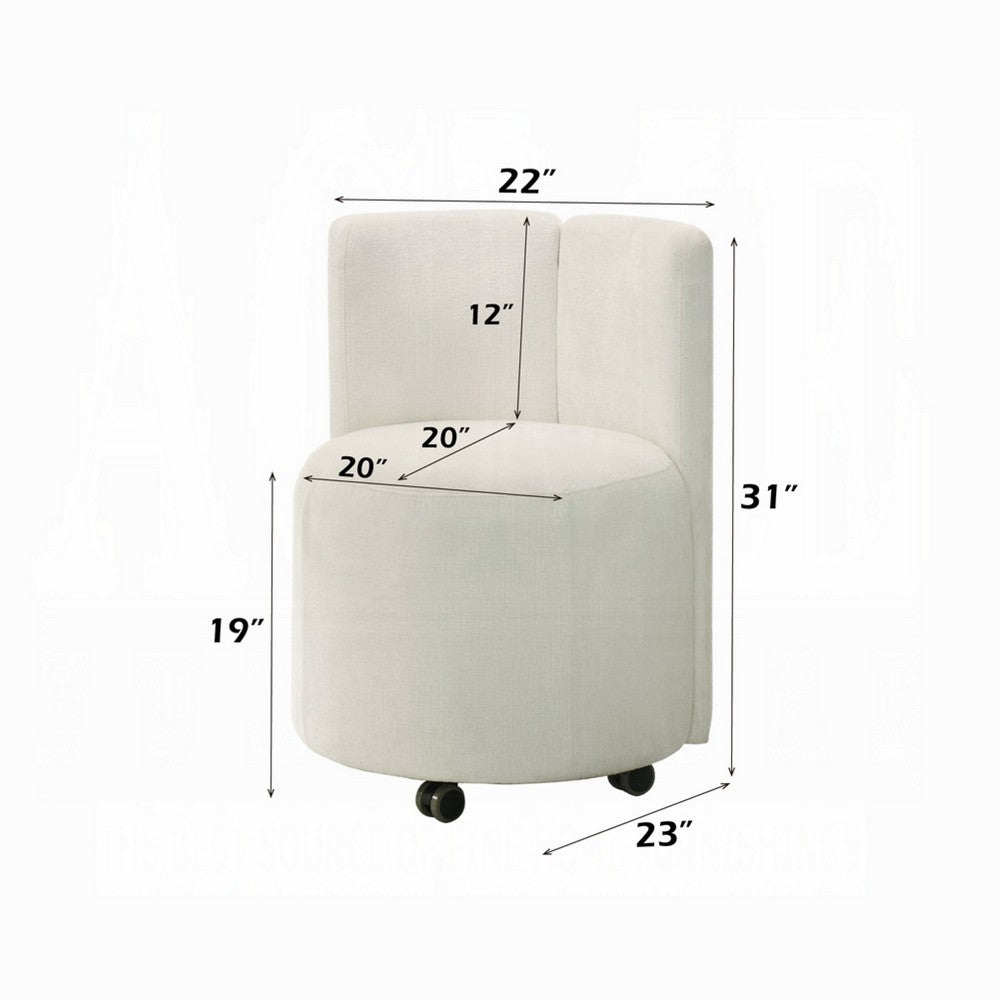 Yodo Dining Side Chair Set of 2, Rolling Caster Wheels, White Chenille -BM333074