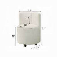 Yodo Dining Side Chair Set of 2, Rolling Caster Wheels, White Chenille -BM333074