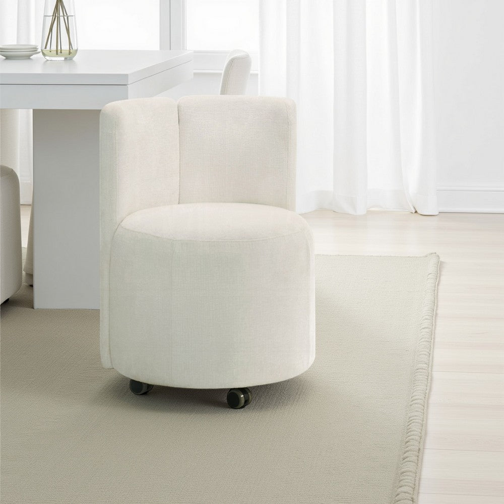 Yodo Dining Side Chair Set of 2, Rolling Caster Wheels, White Chenille -BM333074
