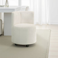 Yodo Dining Side Chair Set of 2, Rolling Caster Wheels, White Chenille -BM333074