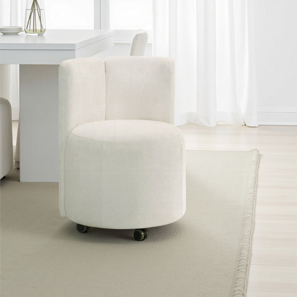 Yodo Dining Side Chair Set of 2, Rolling Caster Wheels, White Chenille -BM333074