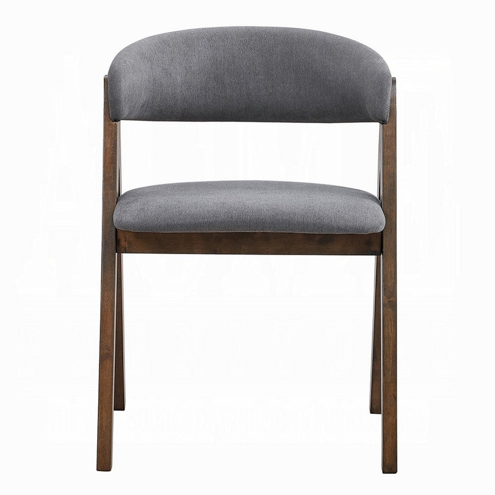 Koko Side Dining Chair Set of 2, Gray Padded Seat and Back, Brown Wood -BM333077