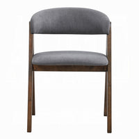 Koko Side Dining Chair Set of 2, Gray Padded Seat and Back, Brown Wood -BM333077