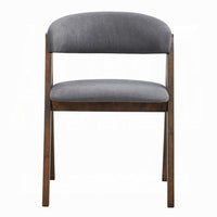 Koko Side Dining Chair Set of 2, Gray Padded Seat and Back, Brown Wood -BM333077