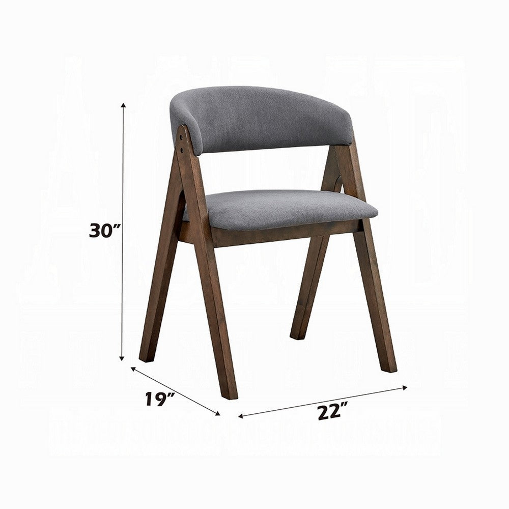 Koko Side Dining Chair Set of 2, Gray Padded Seat and Back, Brown Wood -BM333077