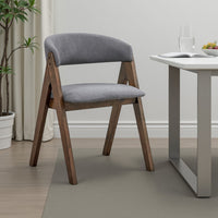 Koko Side Dining Chair Set of 2, Gray Padded Seat and Back, Brown Wood -BM333077