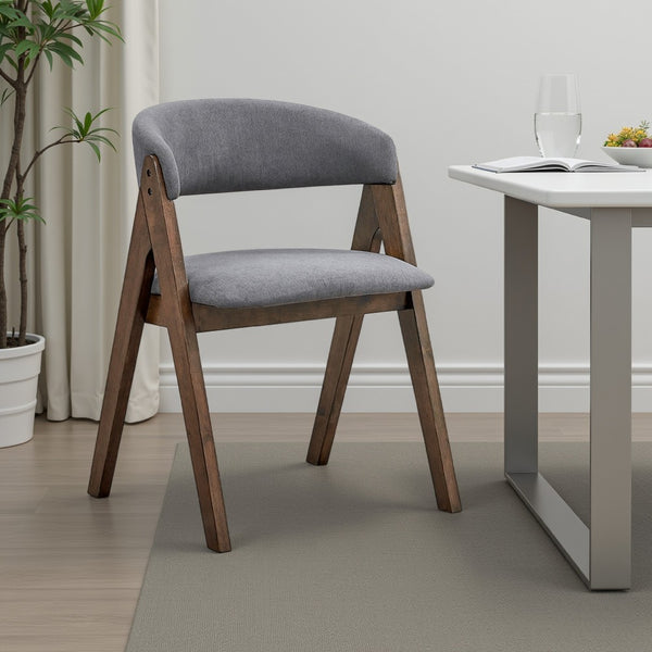 Koko Side Dining Chair Set of 2, Gray Padded Seat and Back, Brown Wood -BM333077