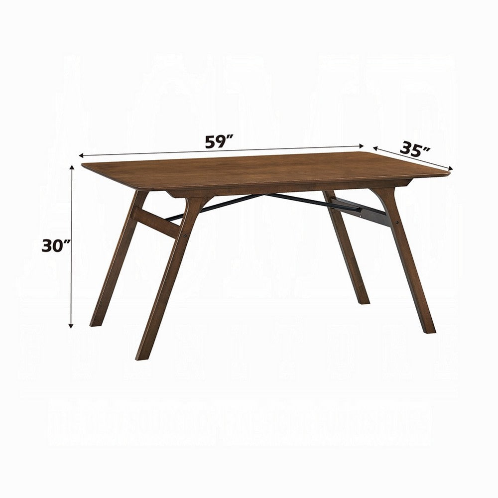 Lumy Dining Table, 59 Inch, Rectangular Top, Walnut Brown Rubberwood -BM333078