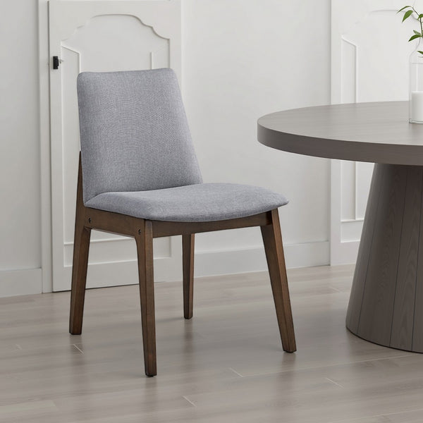 Lumy Side Dining Chair Set of 2, Gray Padded Seat and Back, Brown Wood -BM333079