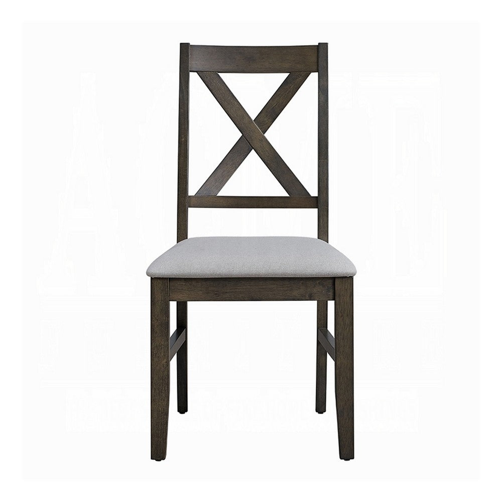 Side Dining Chair Set of 2, X Farmhouse Back, Padded Gray and Beige -BM333080