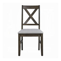 Side Dining Chair Set of 2, X Farmhouse Back, Padded Gray and Beige -BM333080