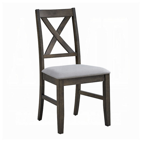 Side Dining Chair Set of 2, X Farmhouse Back, Padded Gray and Beige -BM333080