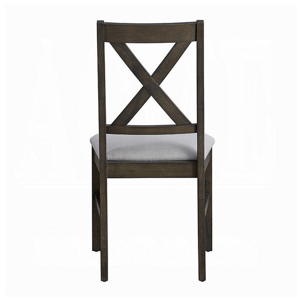 Side Dining Chair Set of 2, X Farmhouse Back, Padded Gray and Beige -BM333080