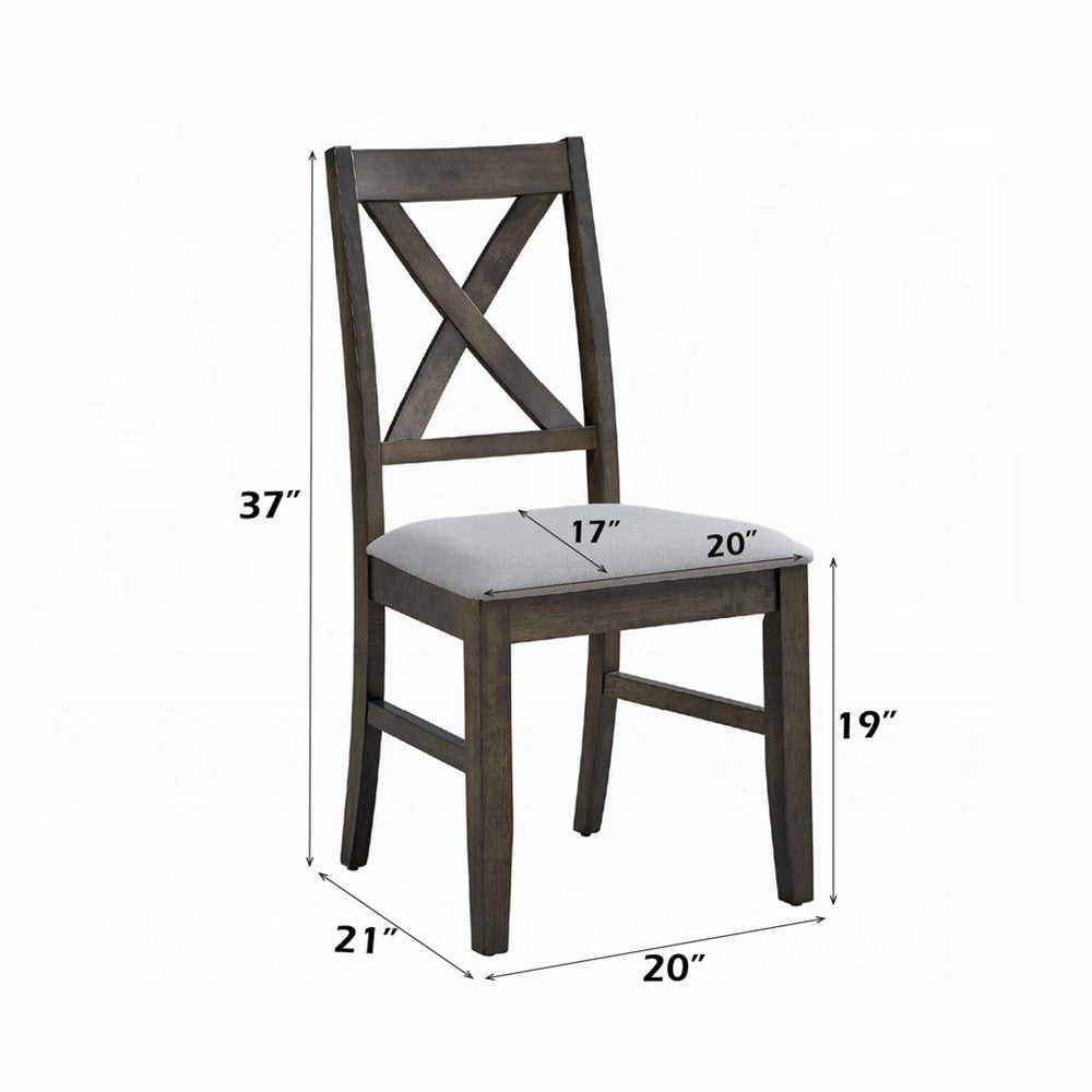 Side Dining Chair Set of 2, X Farmhouse Back, Padded Gray and Beige -BM333080