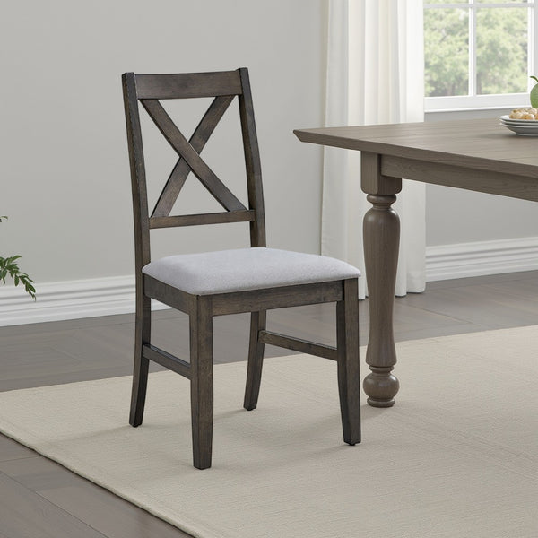 Side Dining Chair Set of 2, X Farmhouse Back, Padded Gray and Beige -BM333080