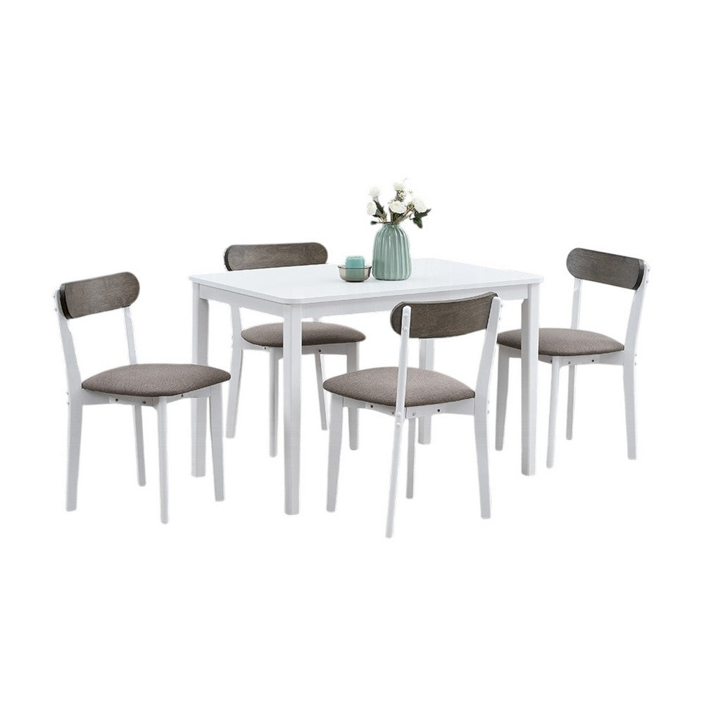 Ideli 5 Piece Dining Table Set with 4 Chairs, Brown Linen, White Wood -BM333084