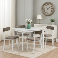 Ideli 5 Piece Dining Table Set with 4 Chairs, Brown Linen, White Wood -BM333084