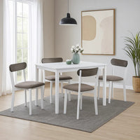Ideli 5 Piece Dining Table Set with 4 Chairs, Brown Linen, White Wood -BM333084