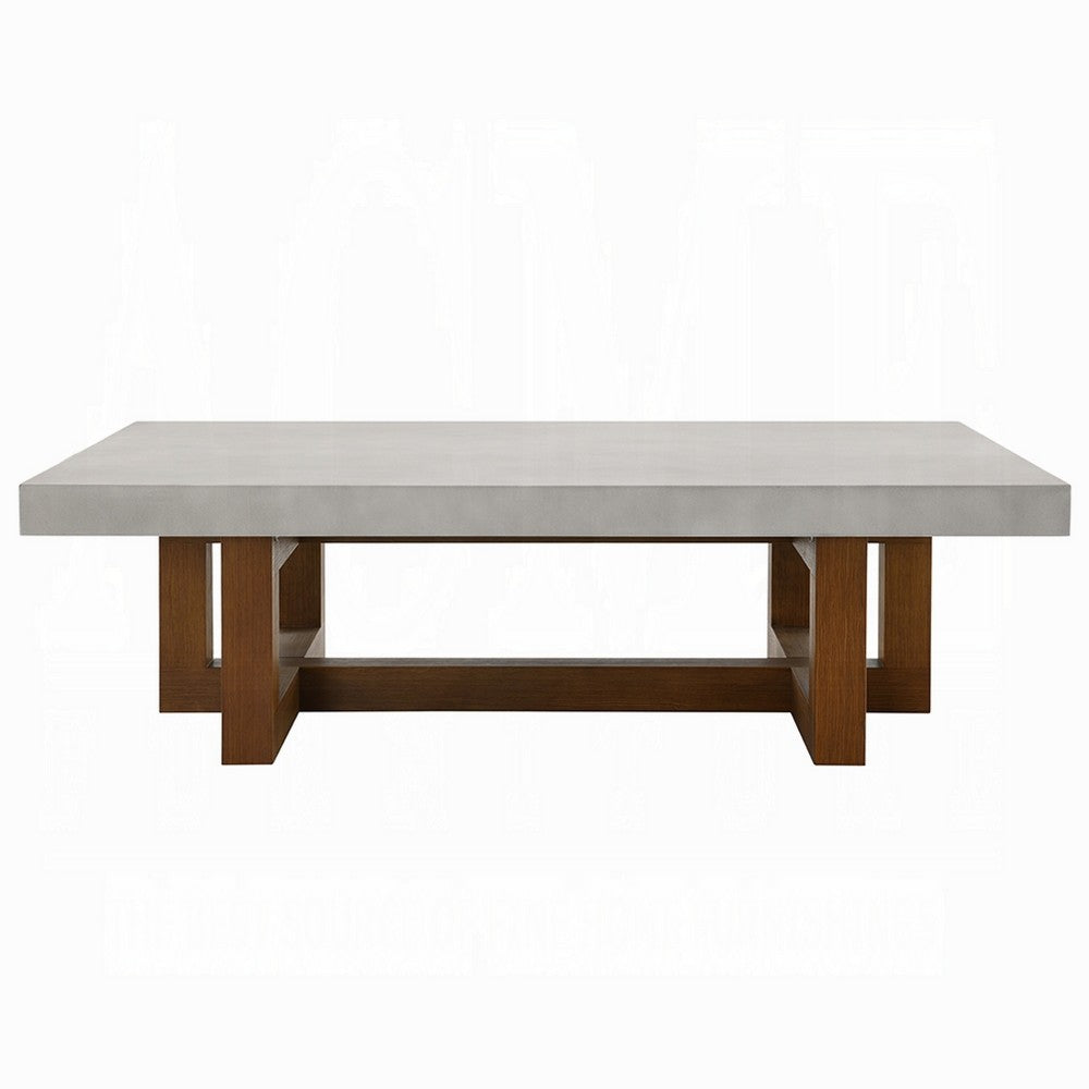 Joshua Coffee Table, Gray Faux Concrete Top, Walnut Brown Wood 47 Inch -BM333085