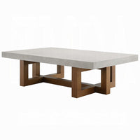 Joshua Coffee Table, Gray Faux Concrete Top, Walnut Brown Wood 47 Inch -BM333085