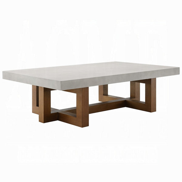 Joshua Coffee Table, Gray Faux Concrete Top, Walnut Brown Wood 47 Inch -BM333085