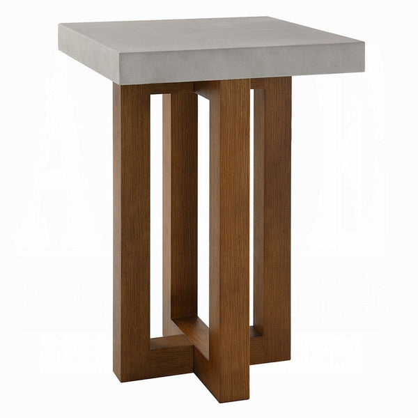Joshua End Table, Gray Faux Concrete Top, Walnut Brown Wood, 16 Inch -BM333086
