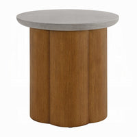 Nicky End Table, Gray Faux Concrete Top, Walnut Brown Wood, 20 Inch -BM333087