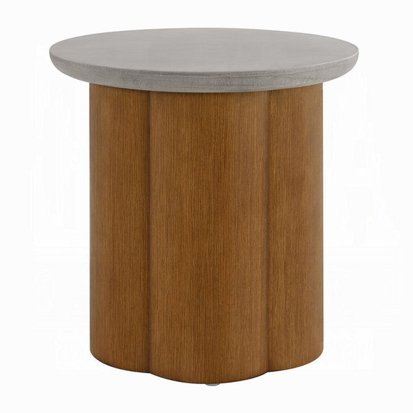 Nicky End Table, Gray Faux Concrete Top, Walnut Brown Wood, 20 Inch -BM333087