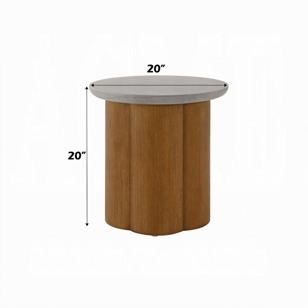 Nicky End Table, Gray Faux Concrete Top, Walnut Brown Wood, 20 Inch -BM333087