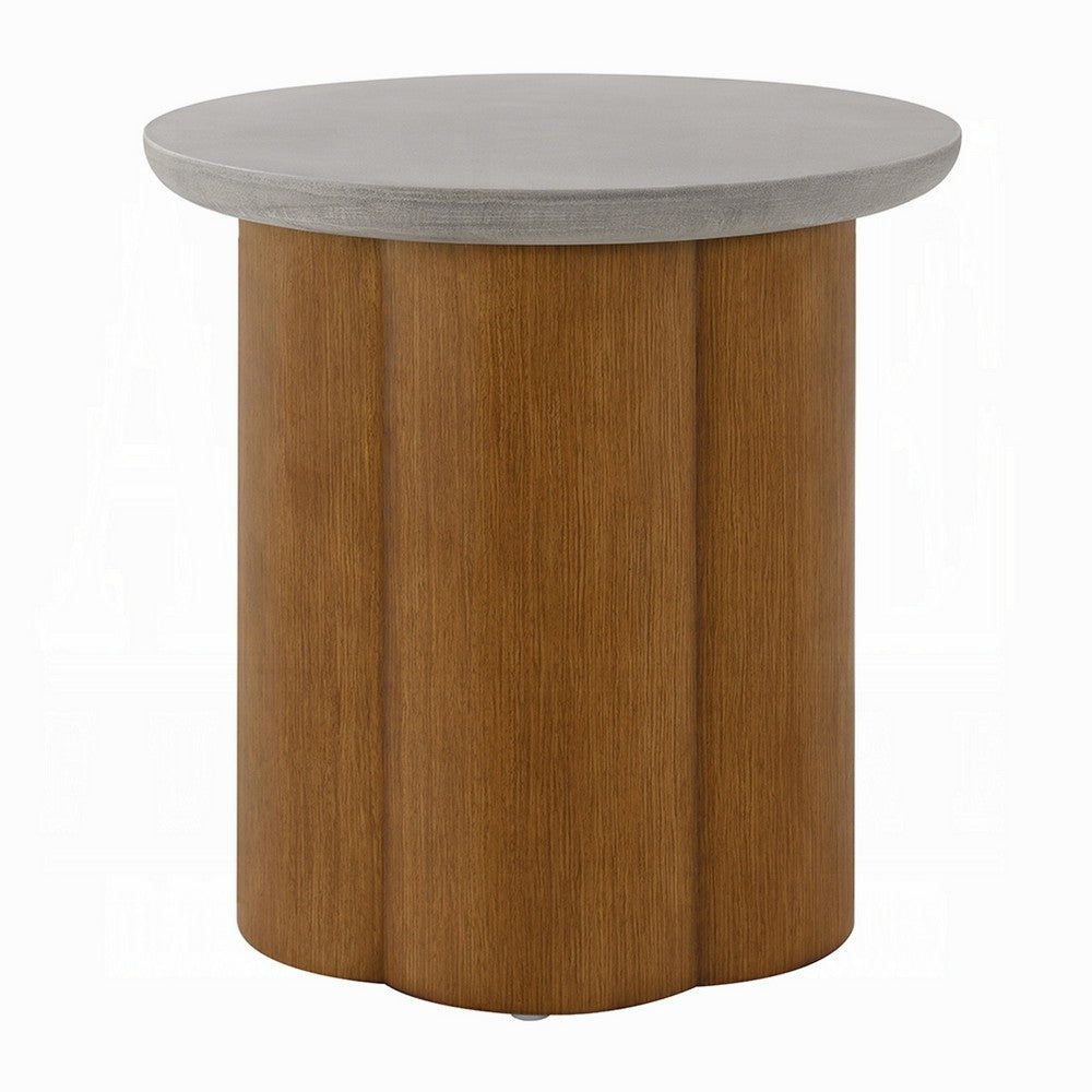 Nicky End Table, Gray Faux Concrete Top, Walnut Brown Wood, 20 Inch -BM333087