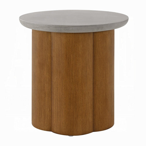 Nicky End Table, Gray Faux Concrete Top, Walnut Brown Wood, 20 Inch -BM333087