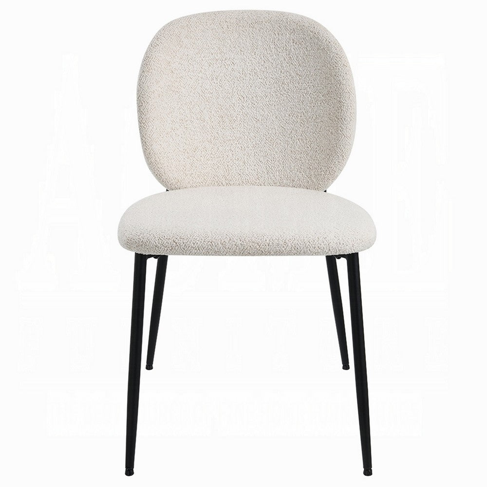 Laus Side Dining Chair Set of 2, White Boucle, Sleek Black Metal -BM333090