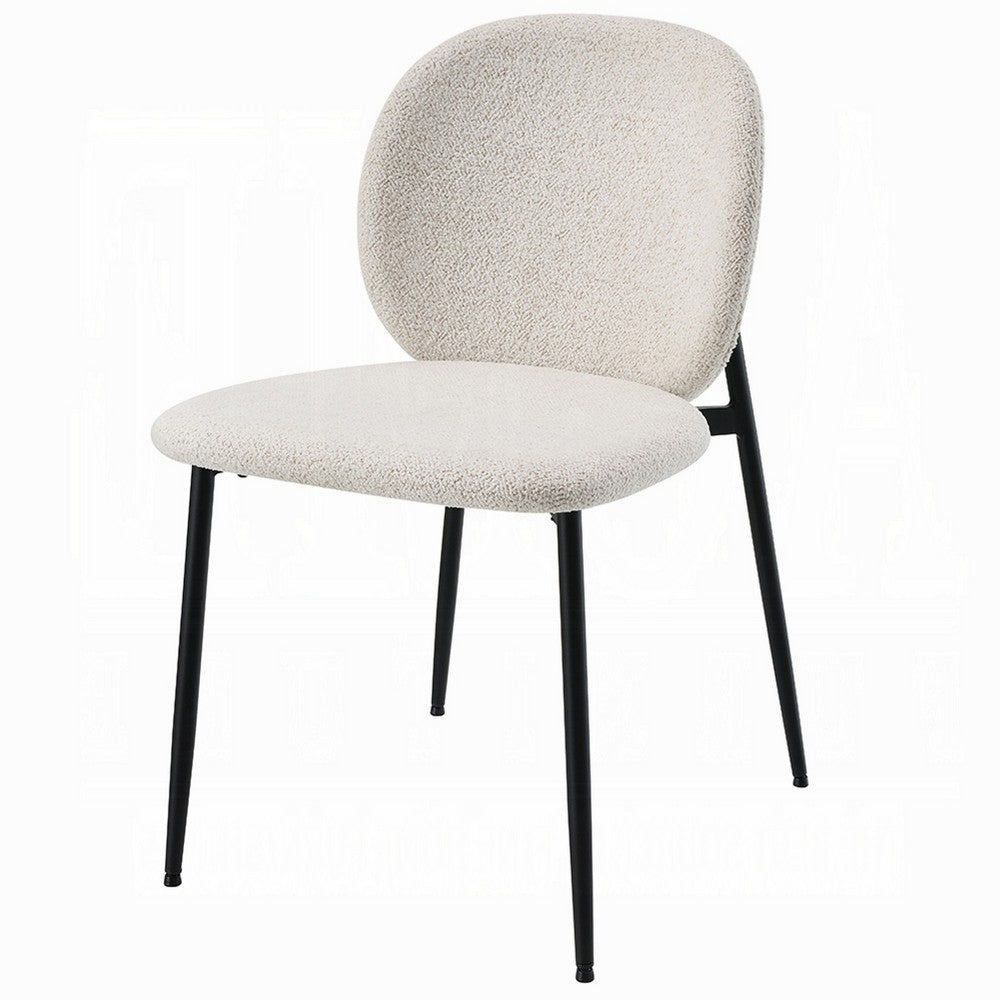 Laus Side Dining Chair Set of 2, White Boucle, Sleek Black Metal -BM333090